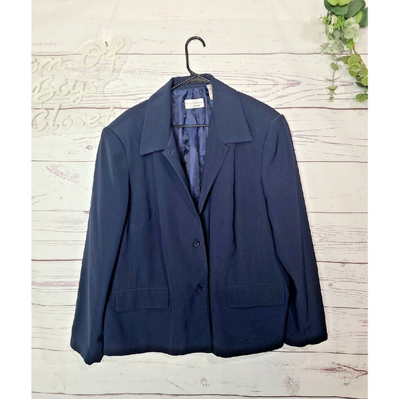 Villager by Liz Claiborne Navy Blue 100% Polyester Blazer Womans Size 24W - Picture 1 of 5
